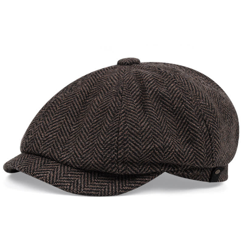Casquette béret octogonale à chevrons rayée vintage - Café - XL (24"-24 1/2") - image 0