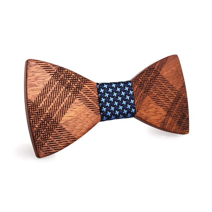 Nœud papillon en bois à motif damier étoilé pour homme