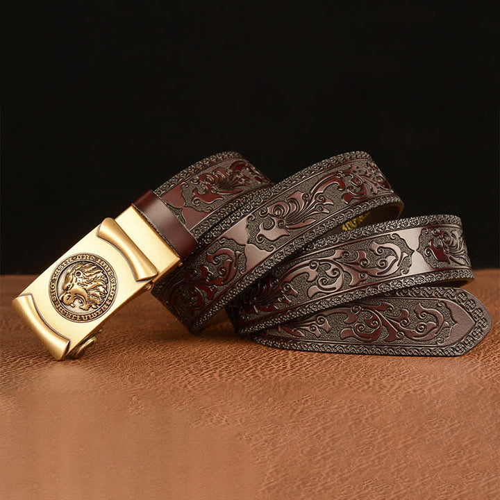 Ceinture en cuir tête de lion punk pour homme