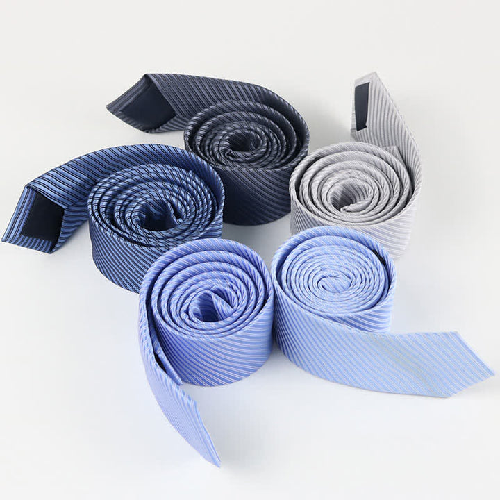 Cravate quotidienne en sergé gris bleu blanc uni pour homme - image 7