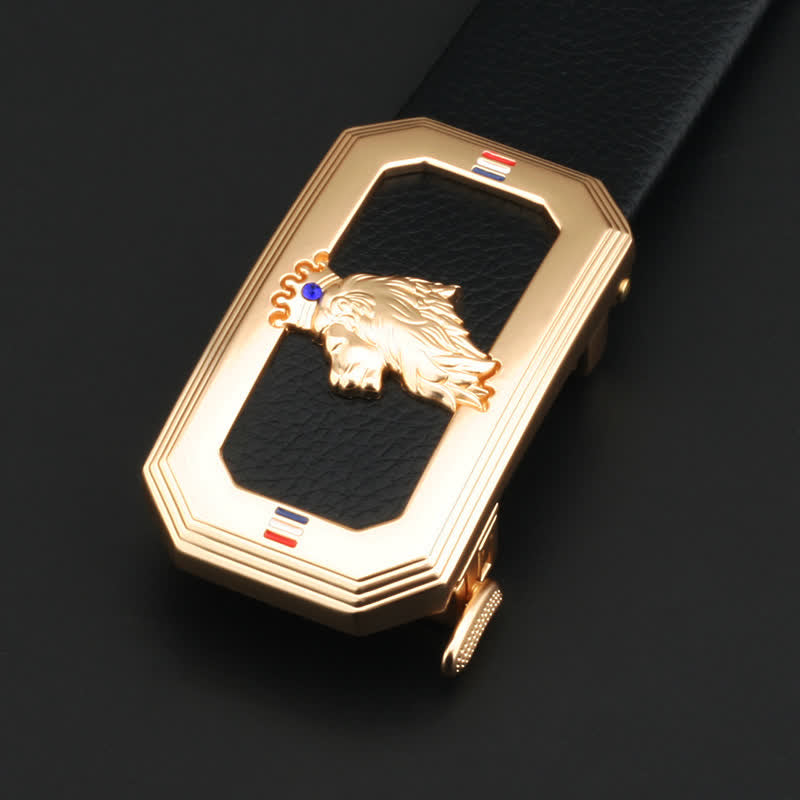 Ceinture en cuir à boucle automatique pour homme avec tête de lion - Or - Sans ceinture - image 1