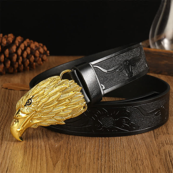 Ceinture en cuir western à tête d'aigle réaliste pour homme