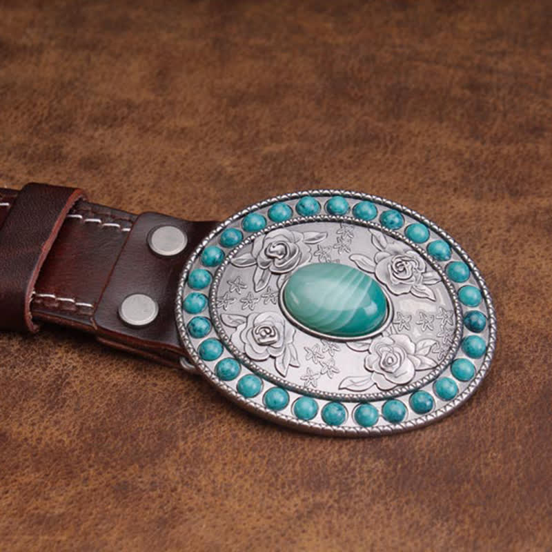 Ceinture unisexe en cuir sculpté avec agate de jade turquoise rose