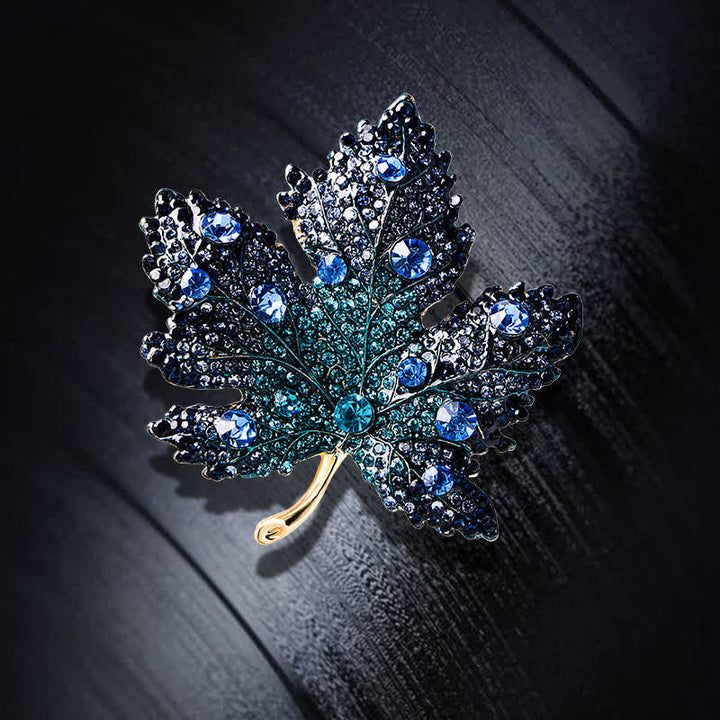 Broche feuille d'érable en cristal strass pour femme