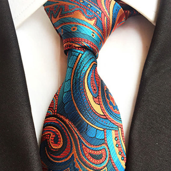Cravate à motif cachemire ludique orange et bleu sarcelle pour homme