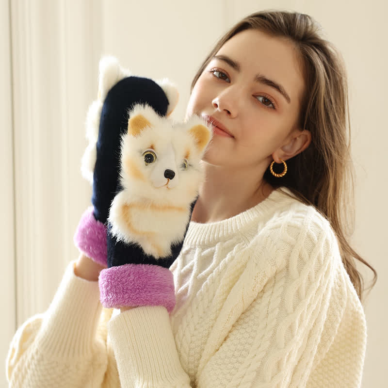 Gants mitaines en fourrure d'animaux mignons pour femmes