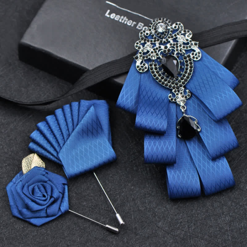 Ensemble de 3 nœuds papillon à carreaux noirs et strass