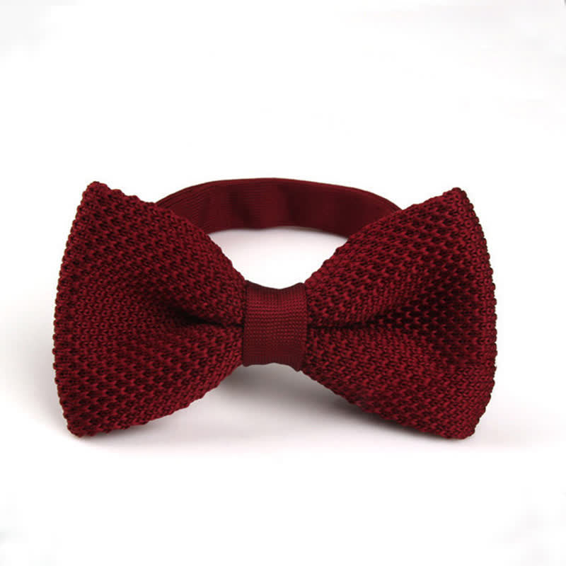 Nœud papillon tricoté double épaisseur de couleur unie pour homme