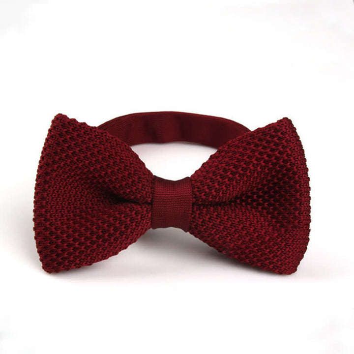 Nœud papillon tricoté double épaisseur de couleur unie pour homme