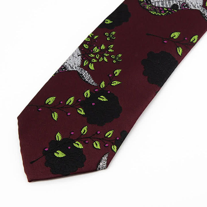 Cravate bordeaux pour homme avec roses noires et cerfs 
