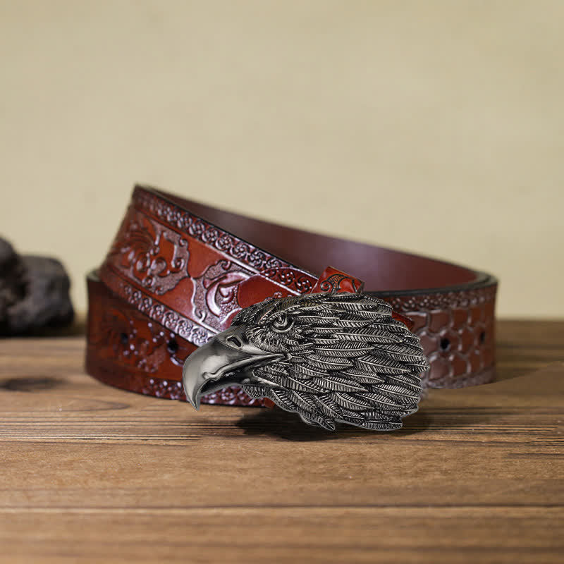 Ceinture en cuir à boucle tête d'aigle à tête blanche 3D DIY pour homme