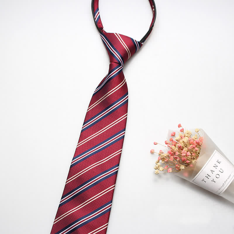 Cravate rayée à fermeture éclair pour homme Preppy - Rouge - image 3