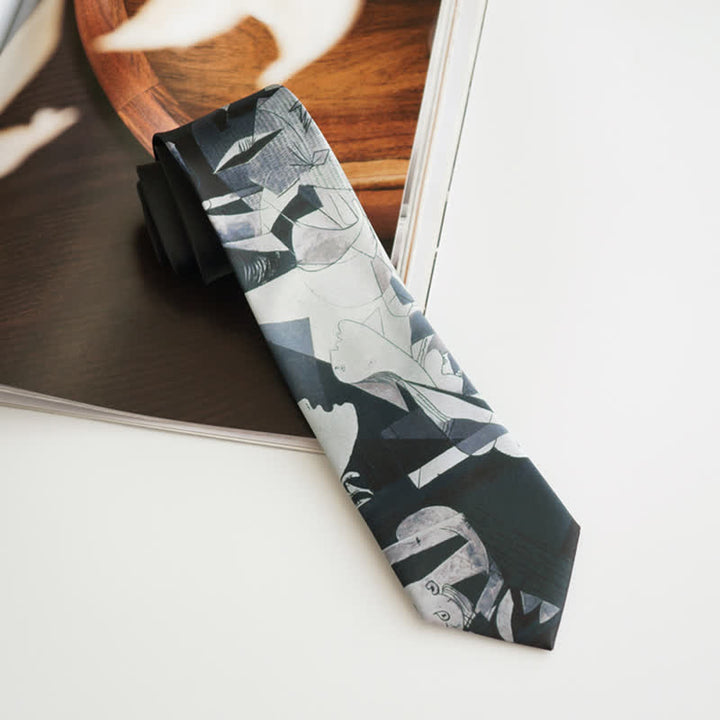 Cravate pour homme avec peinture d'art noire Guernica