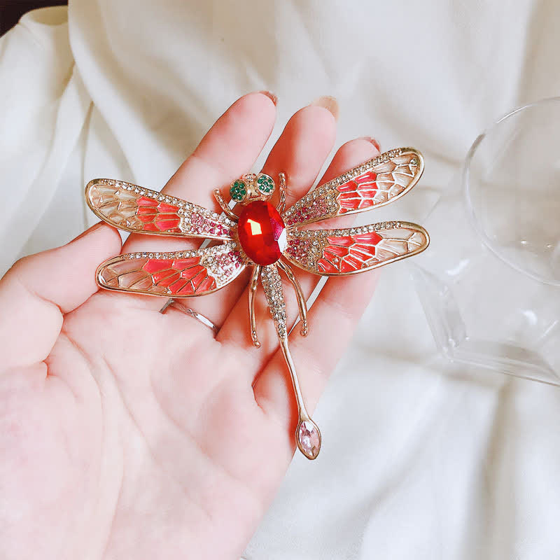 Broche luxueuse en strass pour femme en forme de libellule