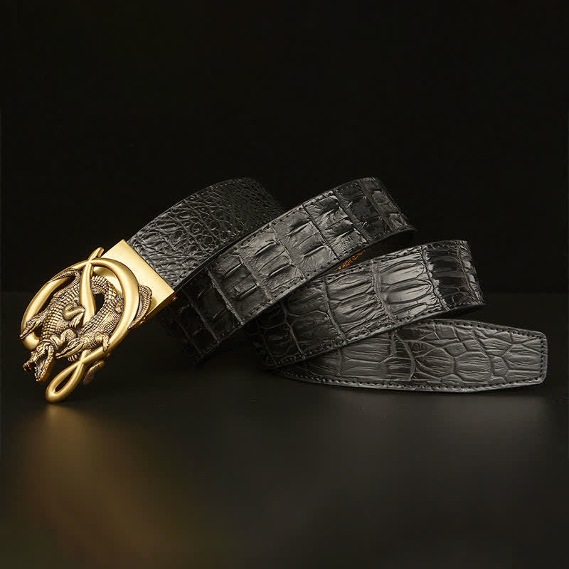 Ceinture en cuir à motif alligator avec boucle en crocodile pour homme
