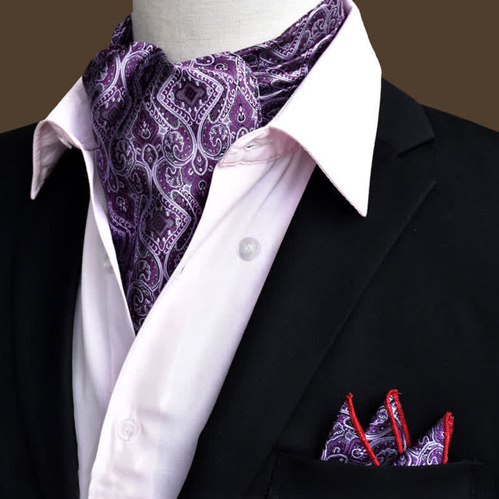 Ensemble de 2 mouchoirs de poche et cravate à motif cachemire floral violet de luxe