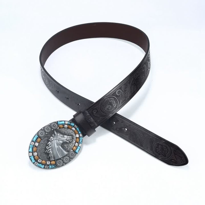 Ceinture en cuir turquoise pour homme avec tête de cheval de cow-boy