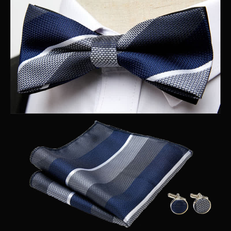 Lot de 3 mouchoirs de poche classiques à rayures pour homme - Bleu marine et gris - image 1