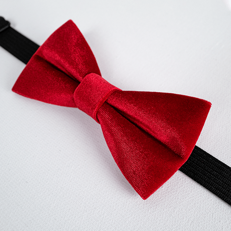 Nœud papillon en velours de couleur unie rouge vif pour homme