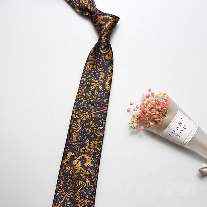 Cravate de luxe décontractée à motif cachemire audacieux pour homme - Or et bleu marine - image 1