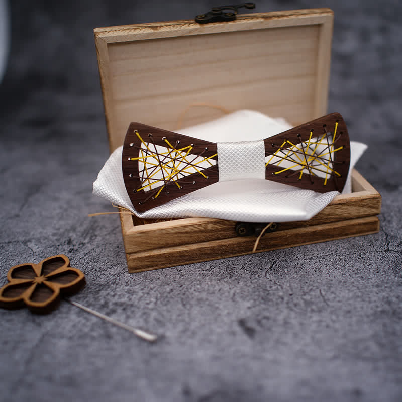 Ensemble de 3 nœuds papillon en bois tissés et brodés pour hommes
