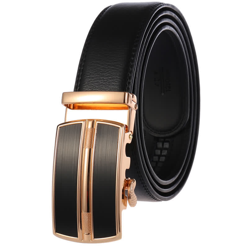 Ceinture en cuir à boucle automatique creuse simple pour homme - Noir #4 - 46 - image 10