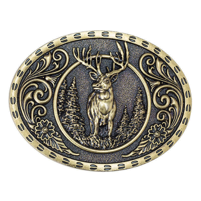 Ceinture en cuir à boucle drapeau américain pour homme avec motif de chasseur de cerfs