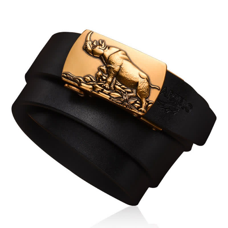 Ceinture en cuir à boucle automatique pour homme avec motif rhinocéros debout