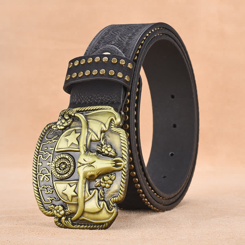 Ceinture en cuir à rivets style bœuf Longhorn antique pour homme