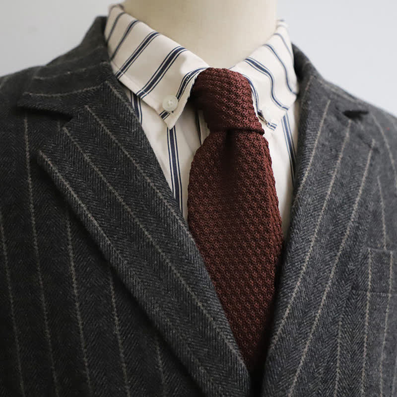Cravate étroite en tricot de couleur unie pour hommes