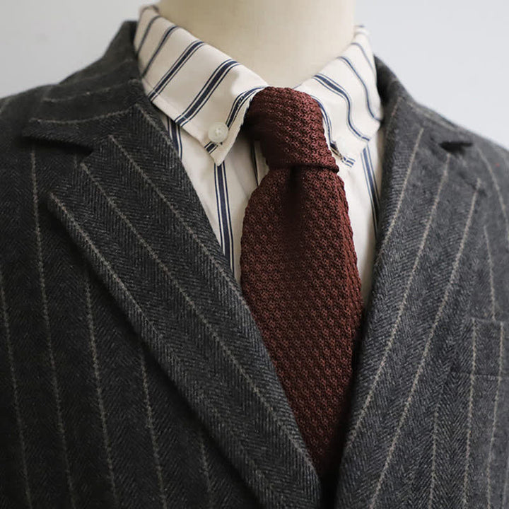 Cravate étroite en tricot de couleur unie pour hommes