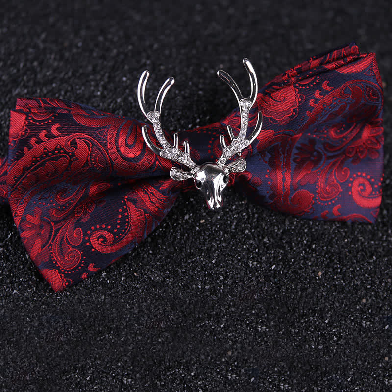 Nœud papillon pour homme avec motif cachemire et tête d'élan de Noël