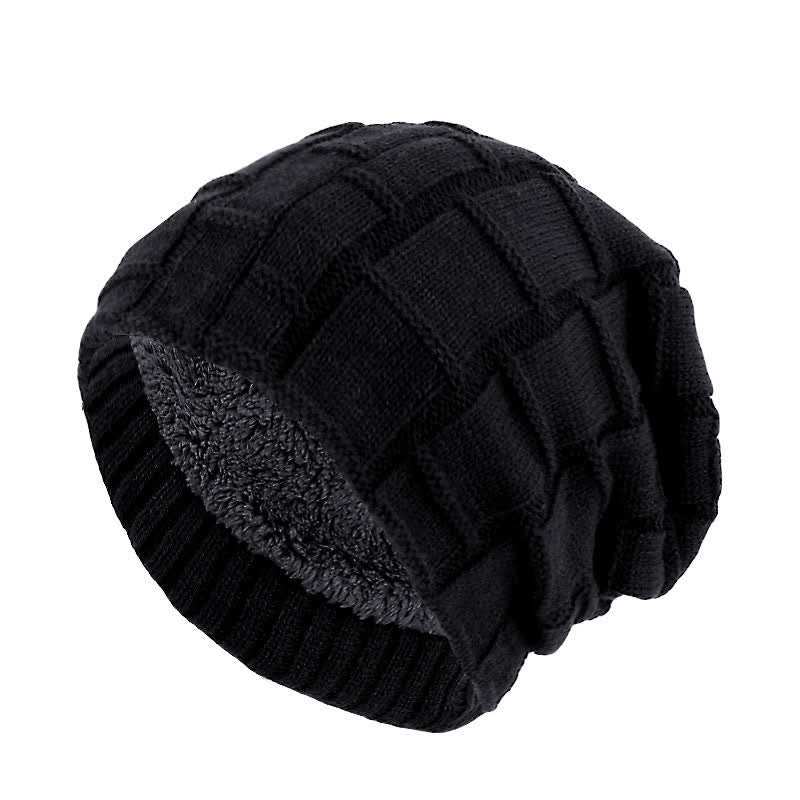 Bonnet tricoté chaud doublé de fourrure
