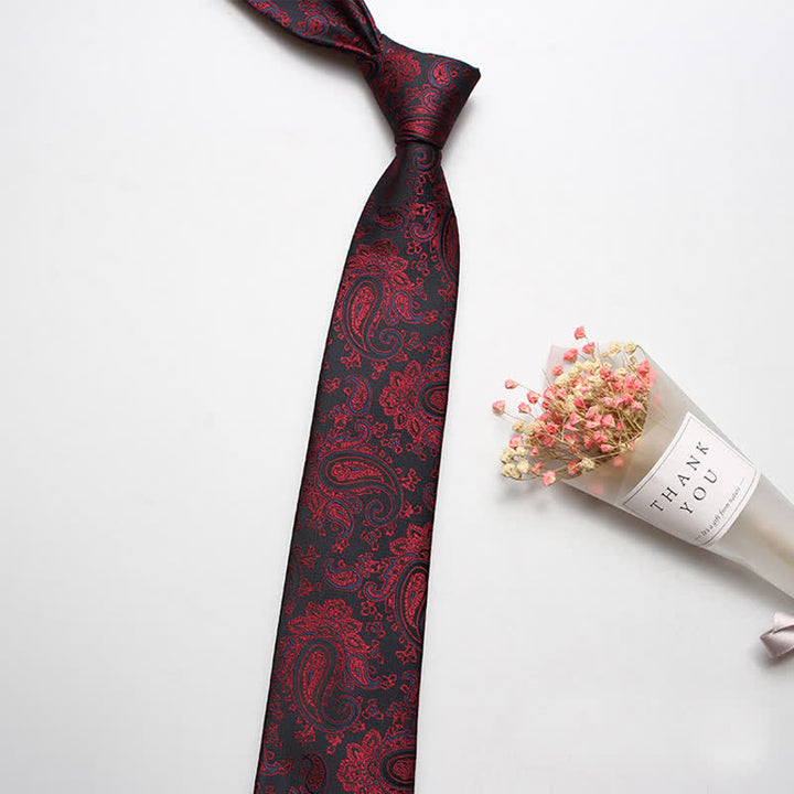 Cravate de luxe décontractée à motif cachemire audacieux pour homme - Bordeaux et Noir - image 4