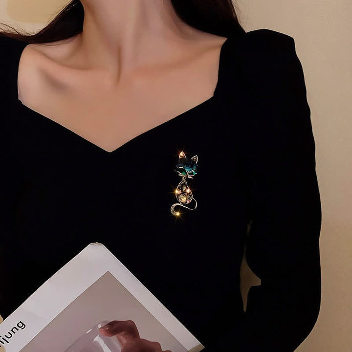 Broche renard aux yeux bleu sarcelle pour femme