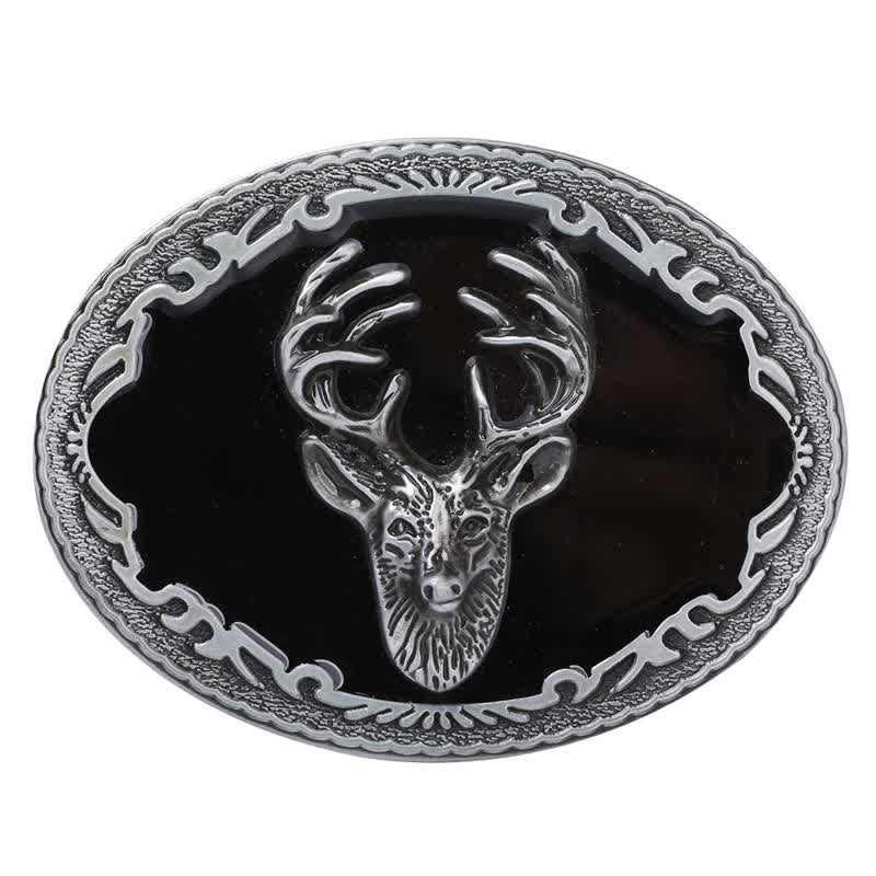 Ceinture en cuir à boucle tête de cerf noire pour homme