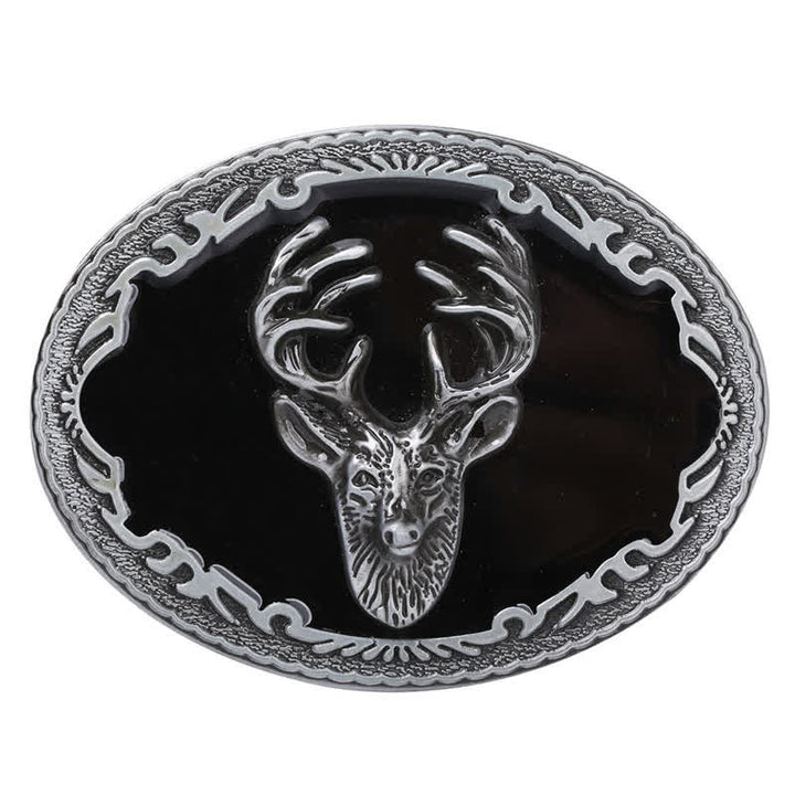 Ceinture en cuir à boucle tête de cerf noire pour homme