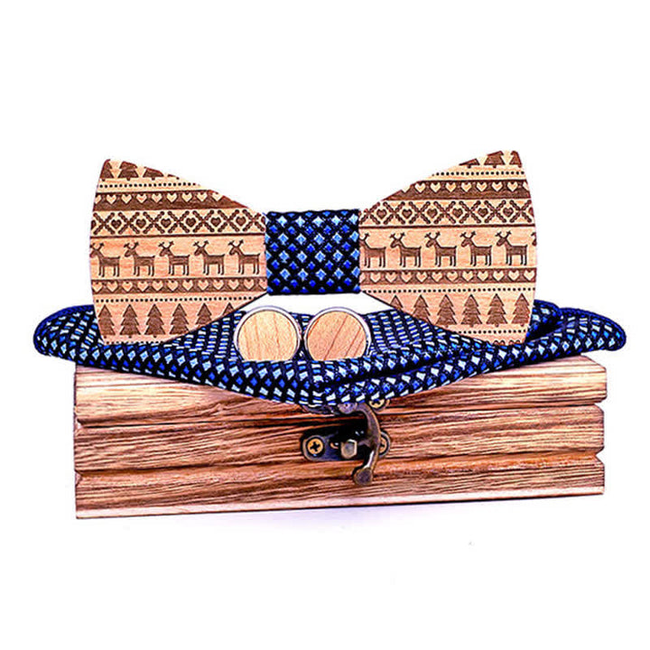 Lot de 3 nœuds papillon en bois à motif de Noël pour homme