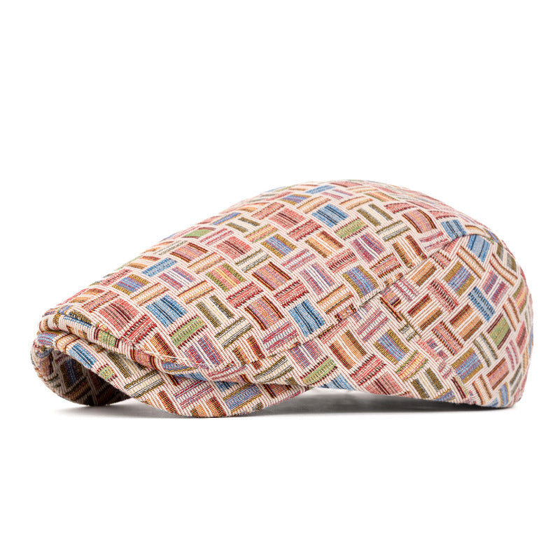 Béret artistique rétro en jacquard coloré à carreaux - Boucle arrière - Rose - Réglable (22 1/2"-24") - image 19