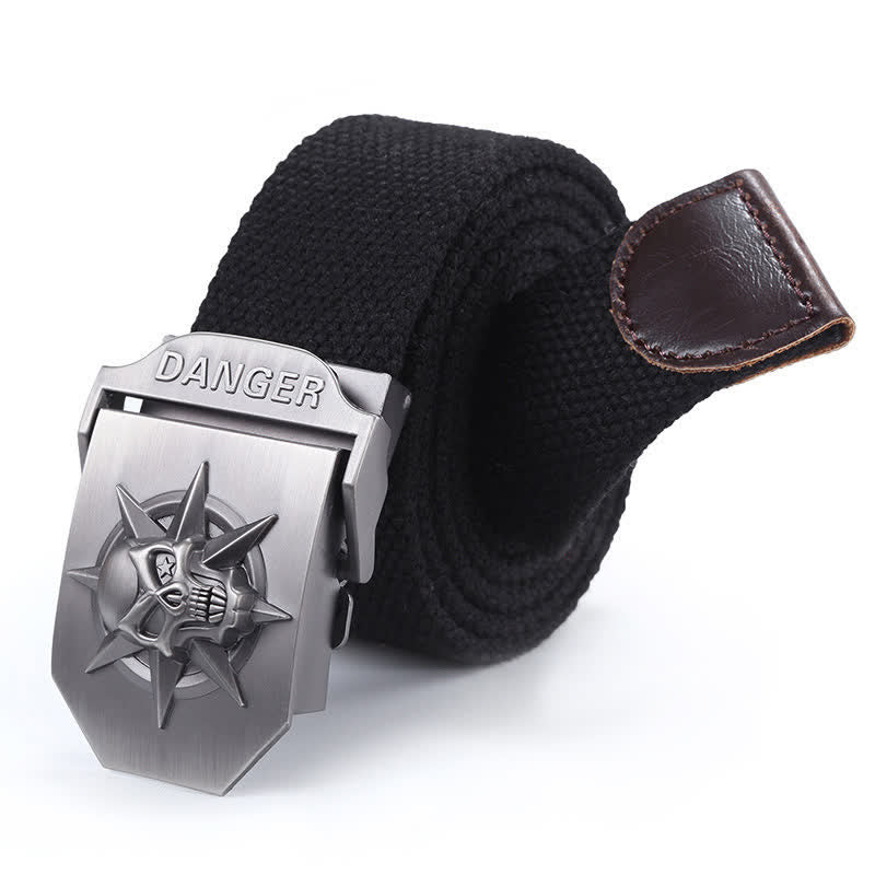 Ceinture en toile tissée à boucle automatique pour homme avec tête de mort
