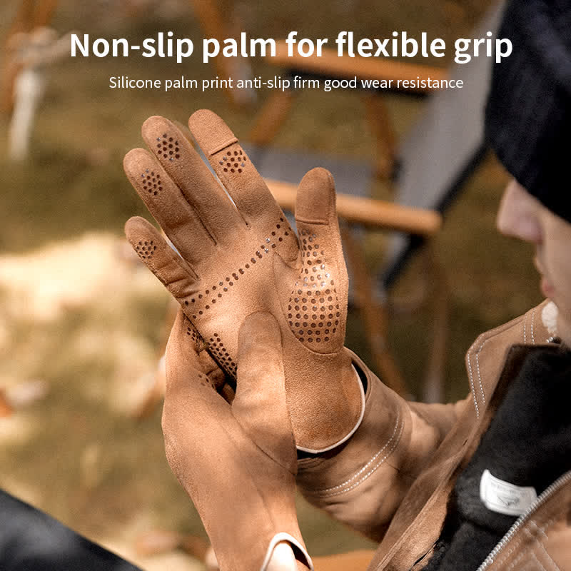 Gants en daim et velours thermiques à doigts fendus