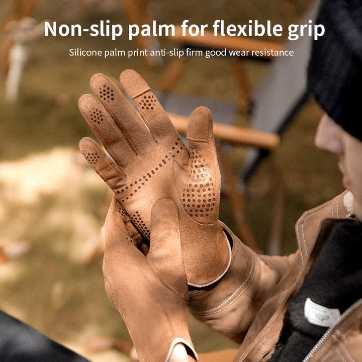 Gants en daim et velours thermiques à doigts fendus