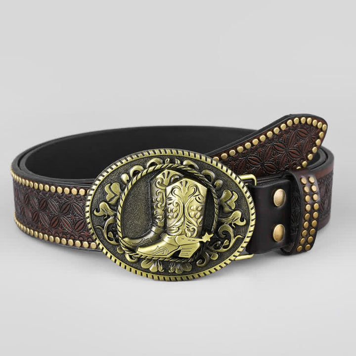 Ceinture en cuir à boucle ovale pour bottes en bronze pour hommes