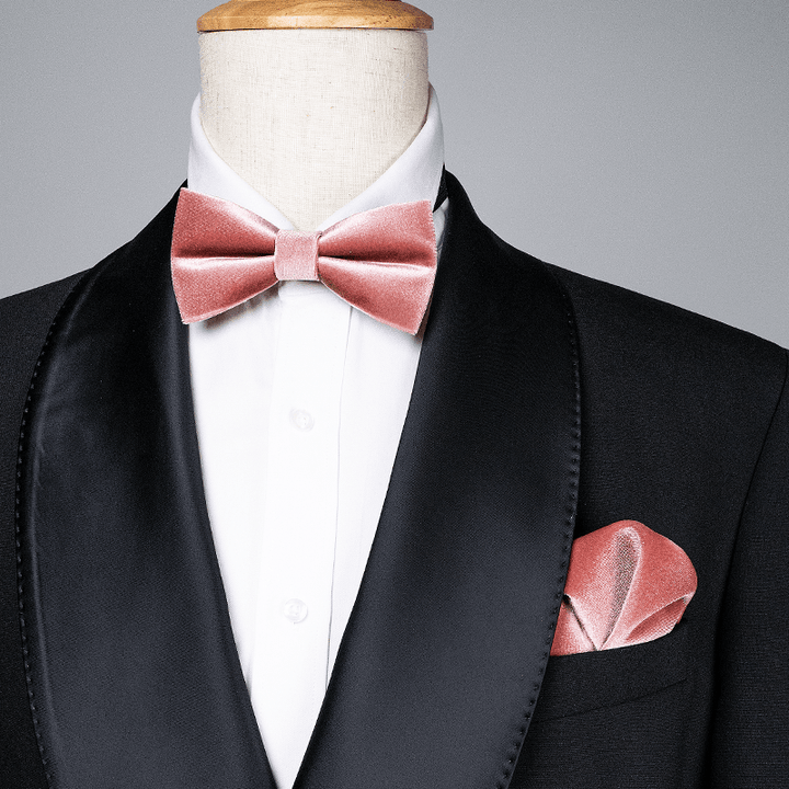 Nœud papillon en velours de couleur unie rose poudré pour homme