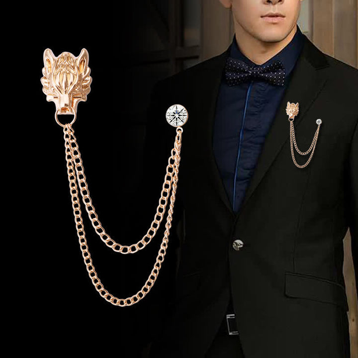 Broche chaîne pour homme représentant le loup du roi de la forêt