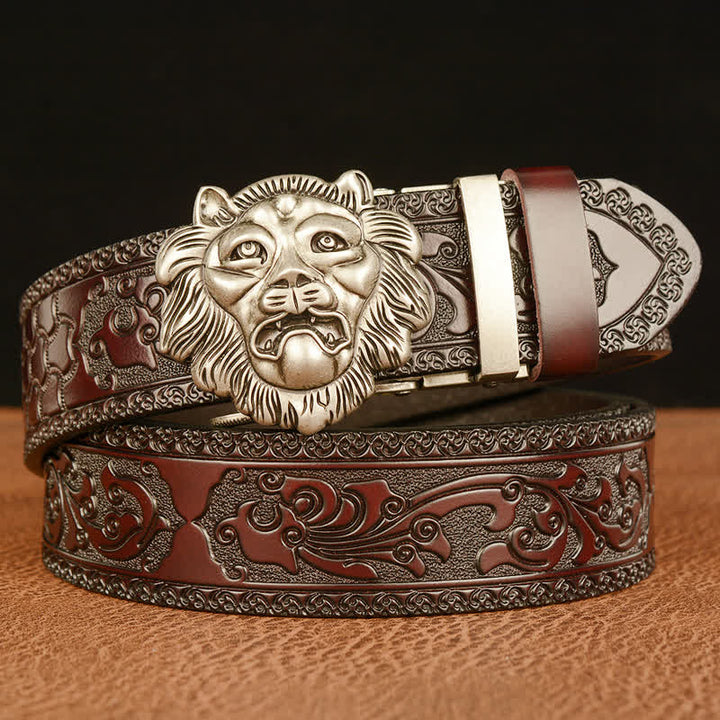 Ceinture en cuir pour homme avec tête de lion sculptée en 3D