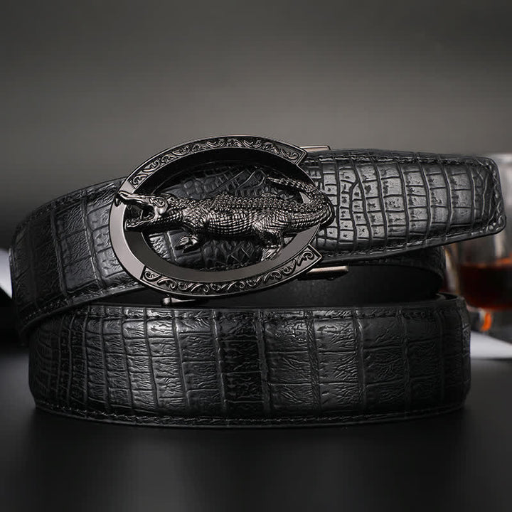 Ceinture en cuir imprimé crocodile à boucle automatique pour homme - Noir / Noir - 42 - image 6