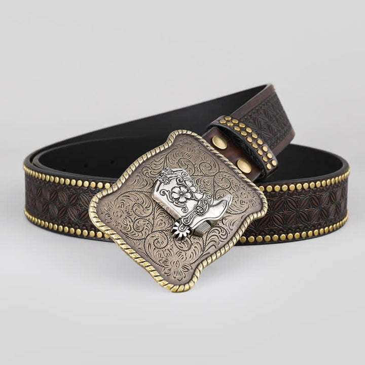 Ceinture en cuir à boucle géométrique pour bottes de cowboy pour hommes