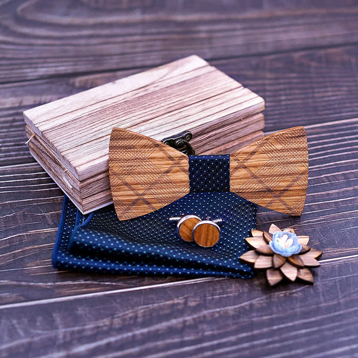Lot de 4 nœuds papillon en bois à carreaux classiques pour hommes