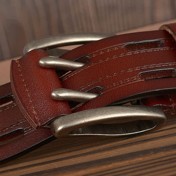 Ceinture en cuir à double ardillon pour homme